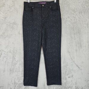 Gloria Vanderbilt Amanda Ponte Knit Pants Womens 8 Black Chevron Print Tapered